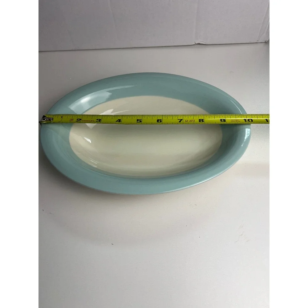 2 Oval Serving Platters Light Blue Cream Ceramic‎ Oval Serving Dish Unbranded